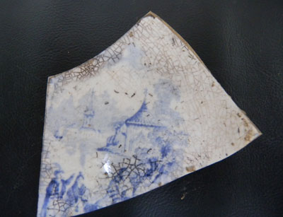 Large, transfer-print fragment found under the bricks of the 1840s smokehous