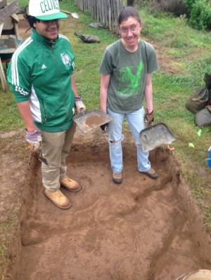 Anna Olson and Zach Benalayat in their excavation unit
