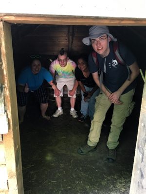Field school students in a reconstructed Civil War camp house