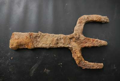 19th-century farm tool found in the driveway.